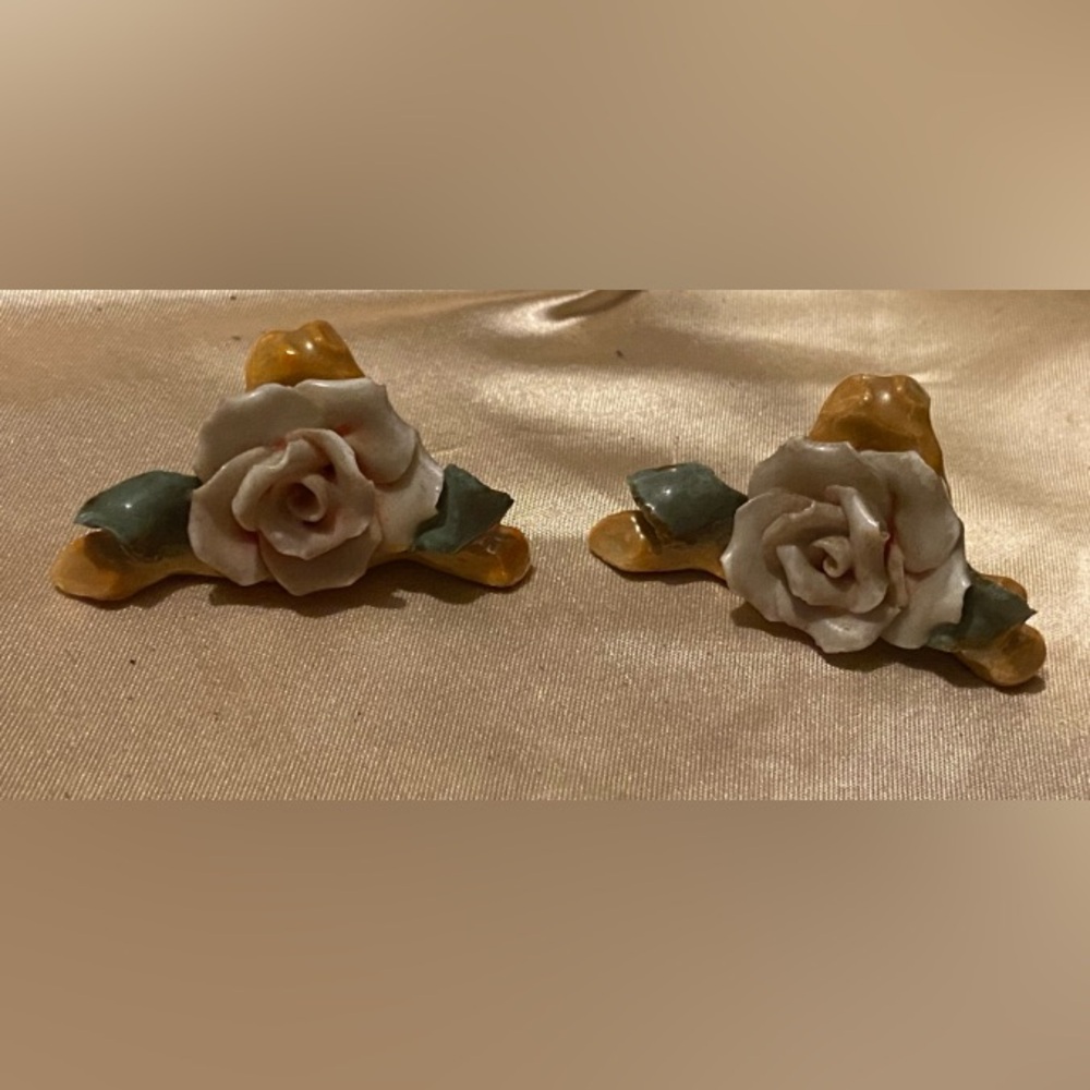 Vintage Germany Porcelain Flower Place Card Holders ~ you get both #0159